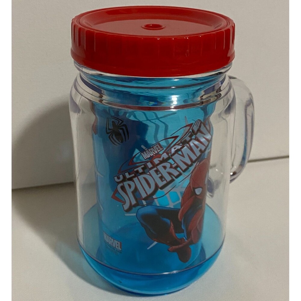 Zak Marvel Spiderman Removeable Cup Clear Plastic Mason Handle‎ Kids Unique